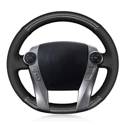 Car Steering Wheel Cover Black Genuine Leather Suede For Toyota Prius 30(XW30) 2009-2015 Prius C(US)2012-2017 Prius V(US) 2012