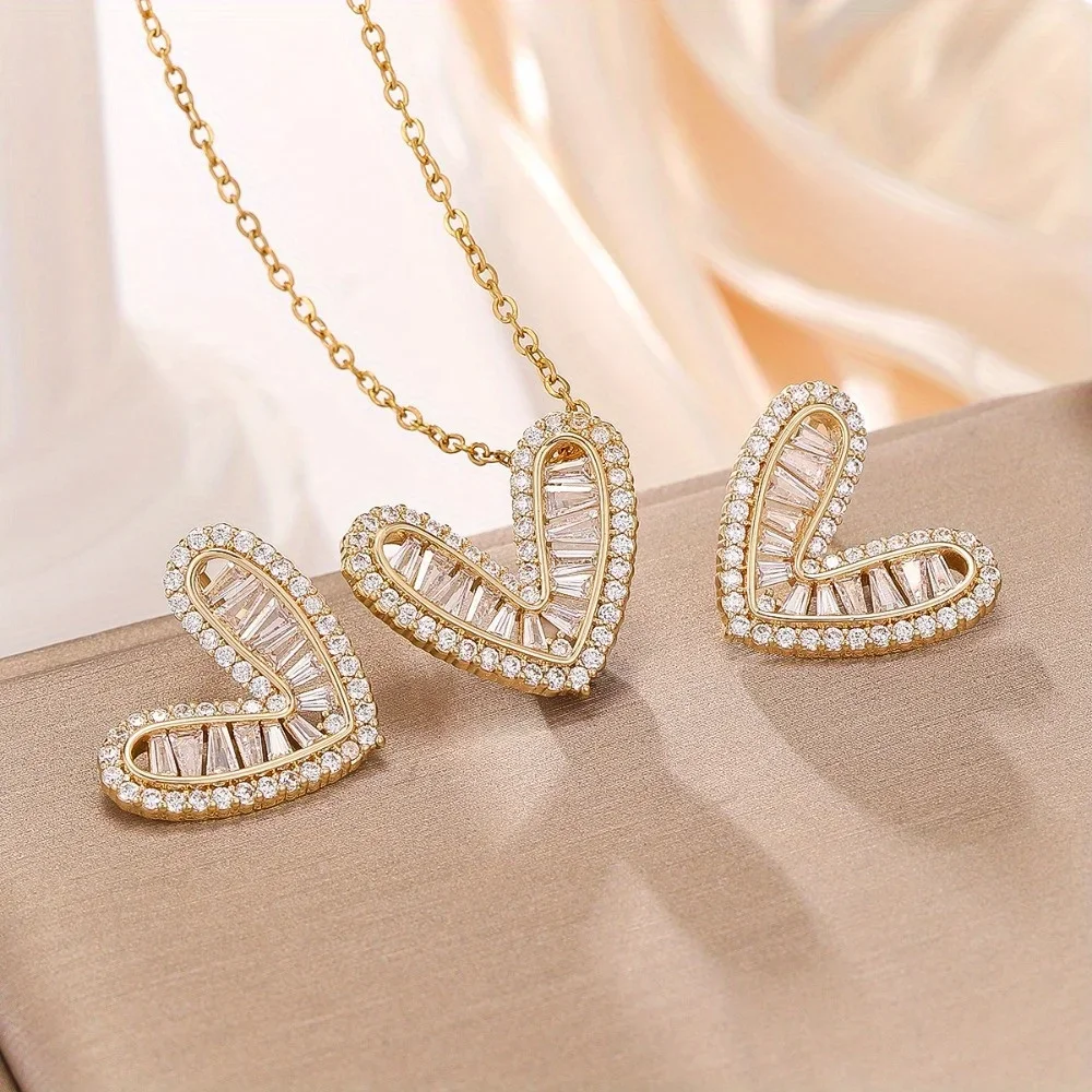 

Light Luxury and High-end New Style Super Flash Confession Love Necklace Earrings Earrings 2-piece Set Niche Design Jewelry