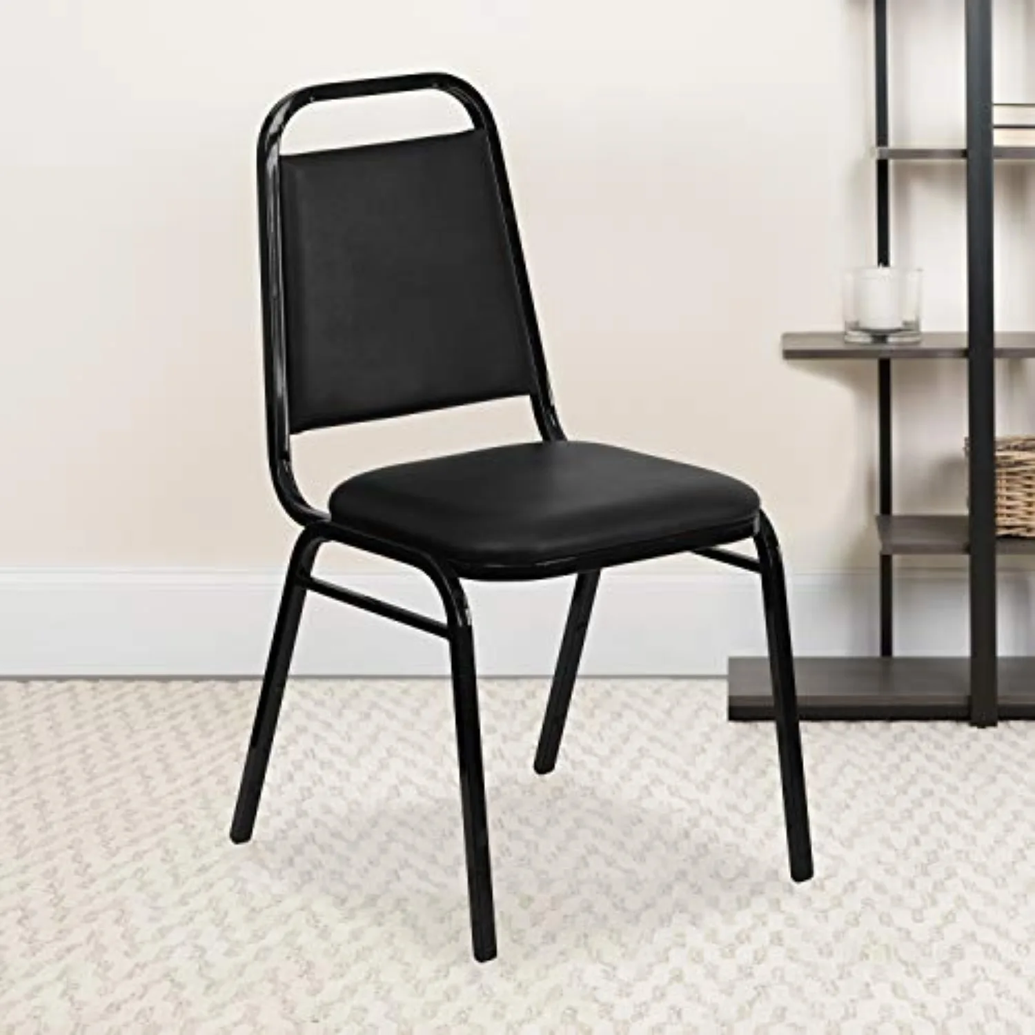 Black Vinyl Trapezoidal Back Stacking Banquet Chair | Black Frame, Vinyl Upholstery