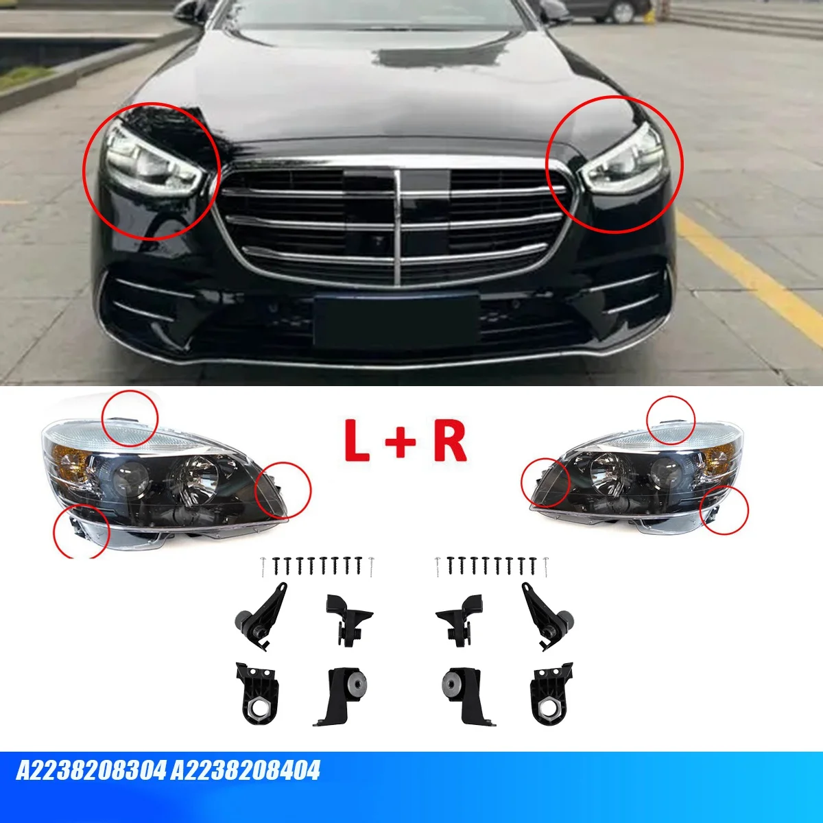 1Pair Front Headlight Bracket Mount Repair Kits for Mercedes-Benz S Class W223 2021-2024 S350 A2238208304 A2238208404