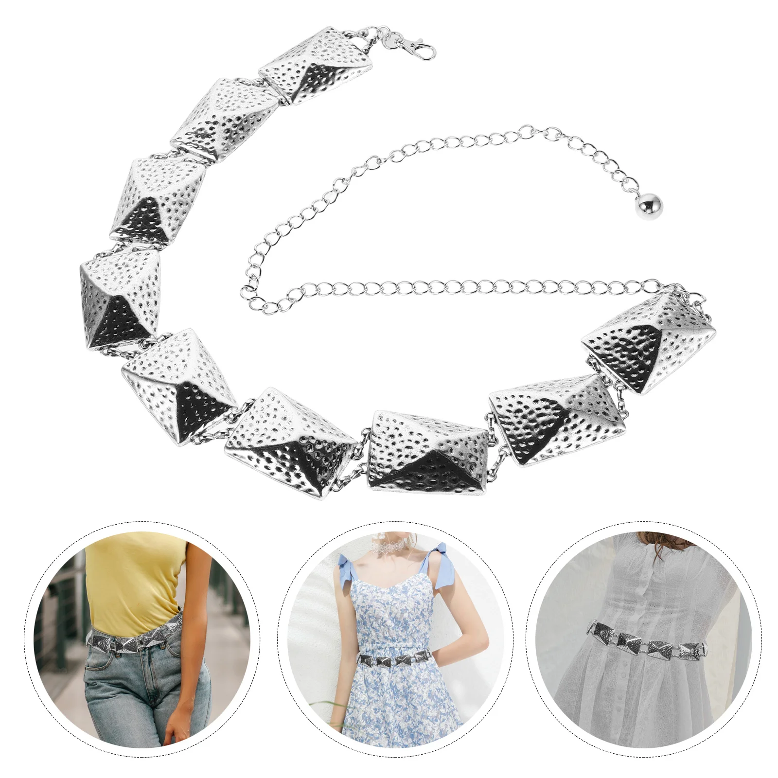 

Golden Chain Belt Women Pyramid Link Metal Waist Chain Chunky Fashion Body Jewelry For Dresses Jeans Waist Belt For Women