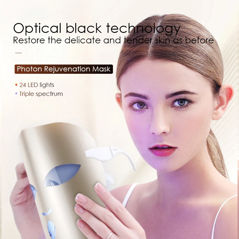 Masque de rajeunissement Photon KD025, technologie optique noire, restaure la peau délicate et tendre comme avant, 24 lumières LED