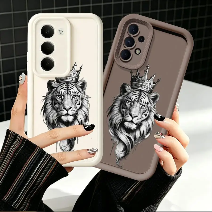 Crowned Lion Head Case for Samsung Galaxy A06 A36 A05A73 A35 A17 A12 A07 A14 A22 A11 A21s A16 A25 A50 A52 A13 A30 A15 A24 Phone