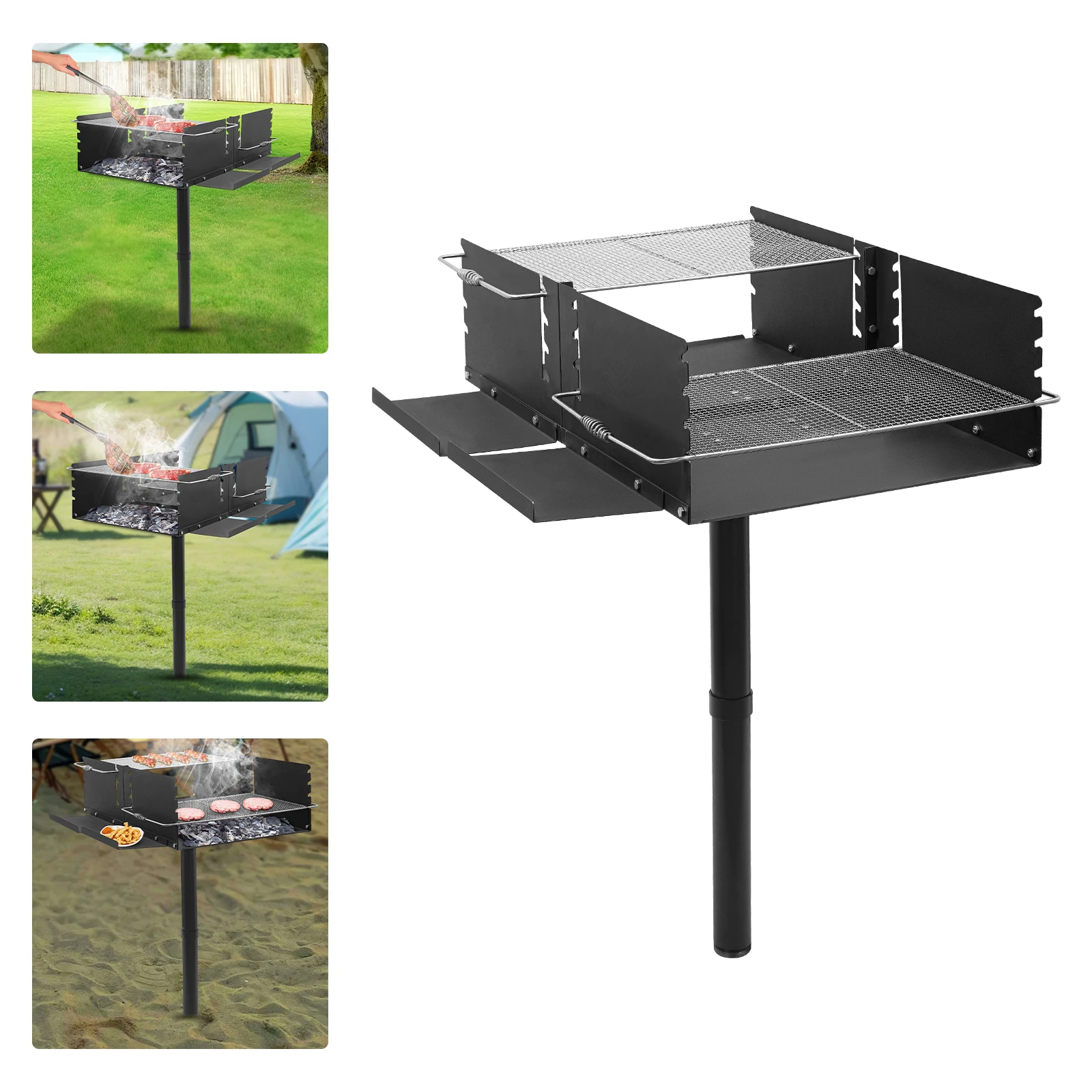 Large Park Style Grill with Single Post Design Perfect for Camping and Backyard Barbecues