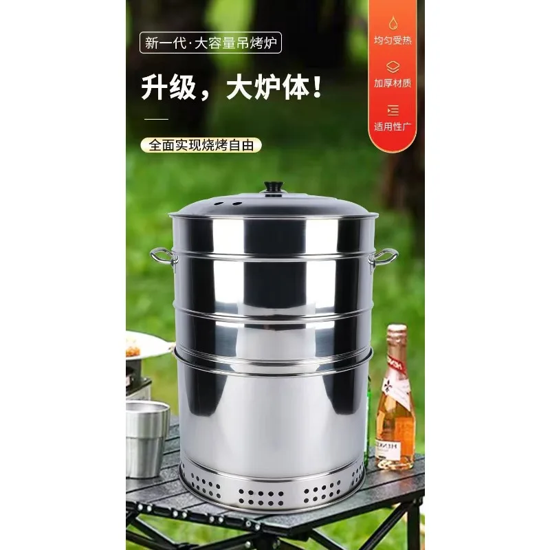 

household stainless steel grill bucket outdoor skewers, lamb chops charcoal indoor smokeless grilled chicken