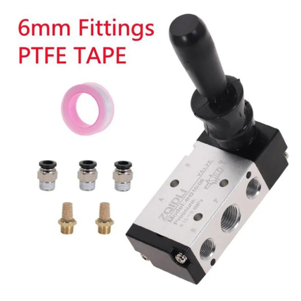 Way Pneumatic Valve Quick Rubber 4H210-08 5/2 Connector Control Hand Manual Muffler Operated Fittings PTFE TAPE