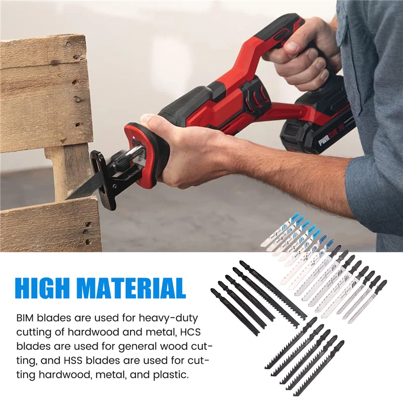 AB45 Set di lame per seghetto alternativo con gambo a T da 25 pezzi, lame con gambo a T per taglio di legno, plastica e metallo