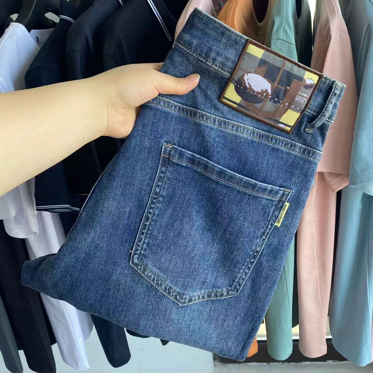 

Cloud Sensation Soft Elastic Loose Slim Fit Men's Casual Spring Autumn Versatile Denim Jeans High Waist Long Cotton Stretch D...