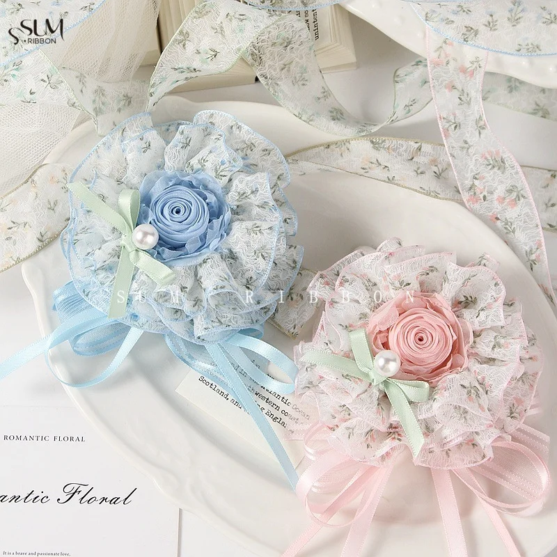 Fita de Renda Floral Kewgarden 2.5cm/4cm 10 Jardas para Embalagem de Flores e Presentes, Bolos, Laços de Cabelo DIY e Artesanato