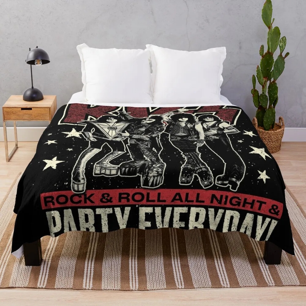 

KISS - ROCK AND ROLL ALL NIGHT & PARTY EVERYDAY ! Throw Blanket Bed blankets and throws Blankets