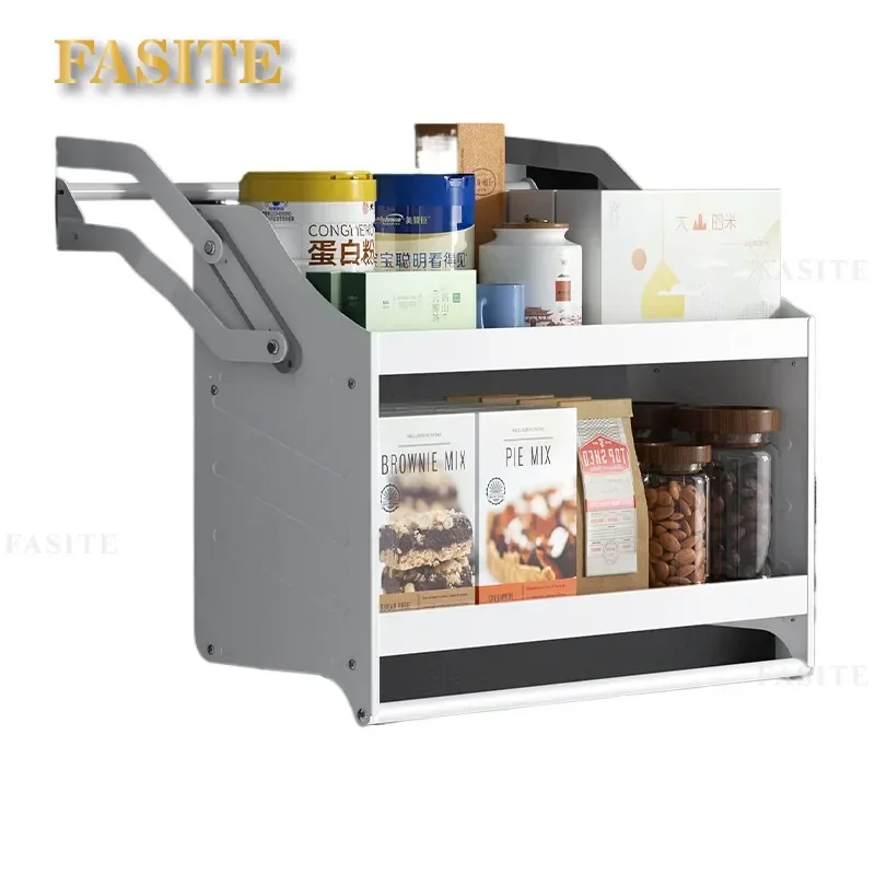 For Kitchen Wall Cabinet Pull Down Storage Basket Damping Lift Up Shelf Seasoning Organizer Top Cupboard Hanging Rack Space