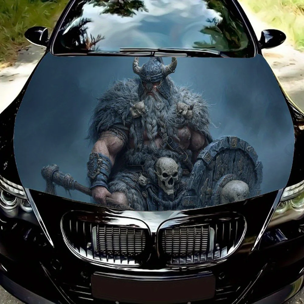 

Viking Warrior Spirit Car Vinyl Wrap, PVC Waterproof Car Hood Sticker, Self-Adhesive Scratch-Resistant Stickers for Engine Cover