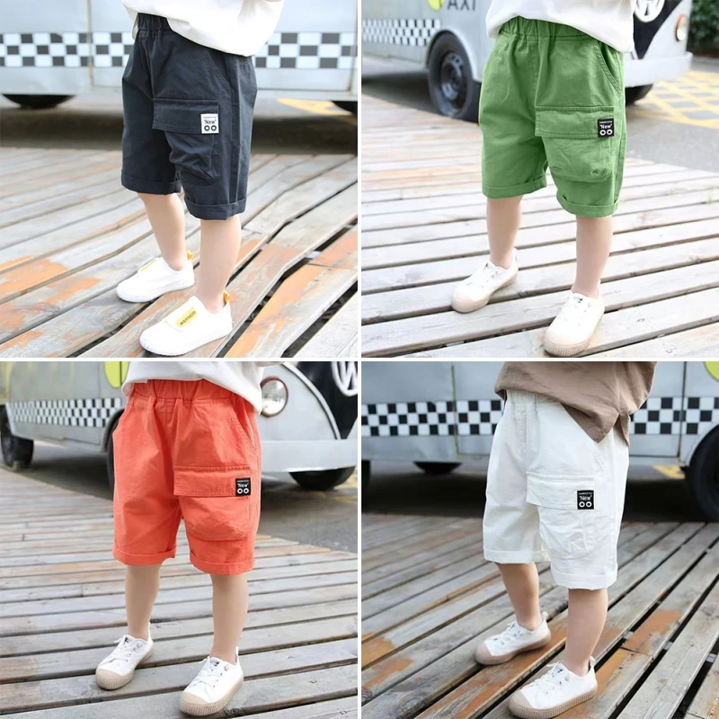 Children\'s Boy Summer Shorts Casual Loose Pants Kids Solid Color Boys Trousers Teenager Fashion Sports Mid-Short Trousers