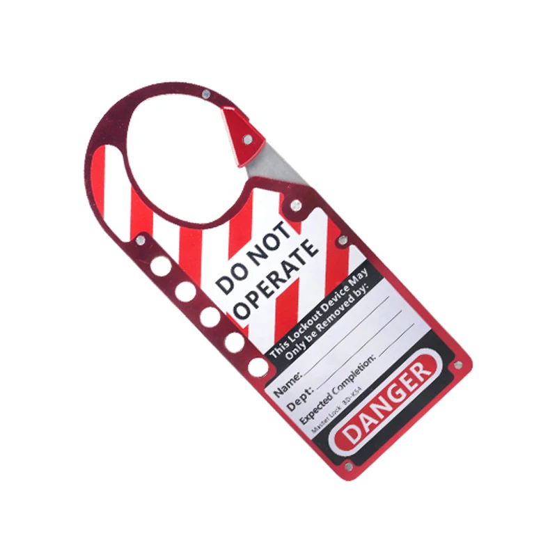 Labeled Snap-on Lockout Hasp Red with Tagout on Anodized Aluminum Stainless Steel Spark Proof 5 Holes Multiple Inoperative LOTO