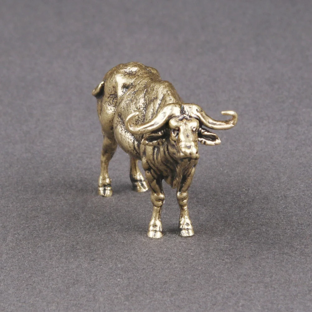 

2Pcs Vintage Brass Yak Statue Desktop Animal Decoration Lifelike Small Brass Craft Ornament Space Saving Home Office Decor