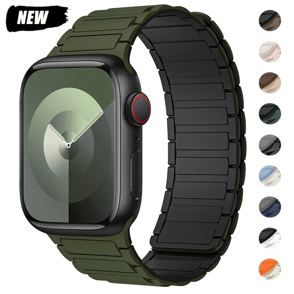 Magnetic Loop for Apple Watch Bands 44mm 40mm 49mm 45mm 41mm 38mm Silicone Bracelet iWatch Series 9 8 7 6 5 4 3 Se ultra 2 strap