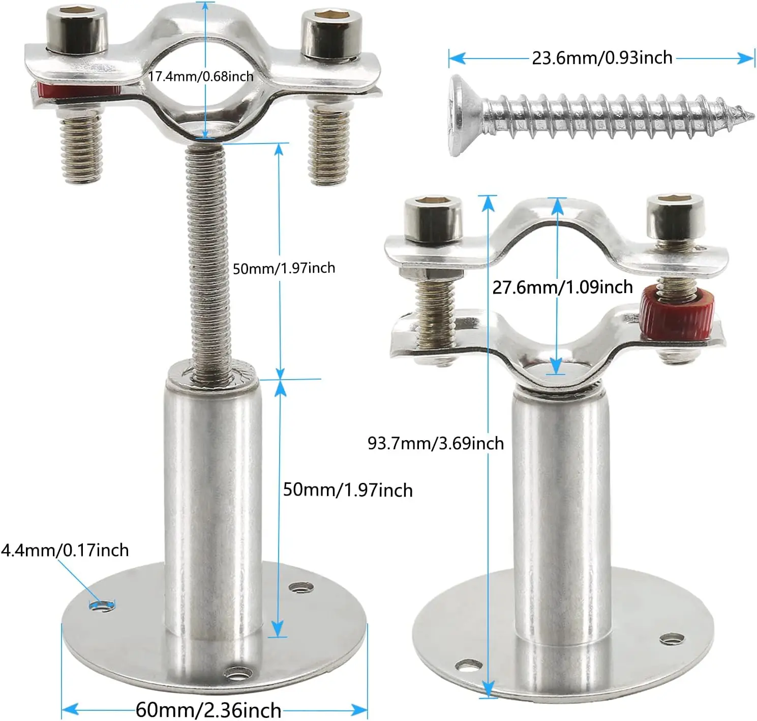 2pcs Stainless Steel Pipe Clamp Clip Support with Base Plate Wall Ceiling Mount Pipe Bracket Clamp Adjustable Height 50-100mm