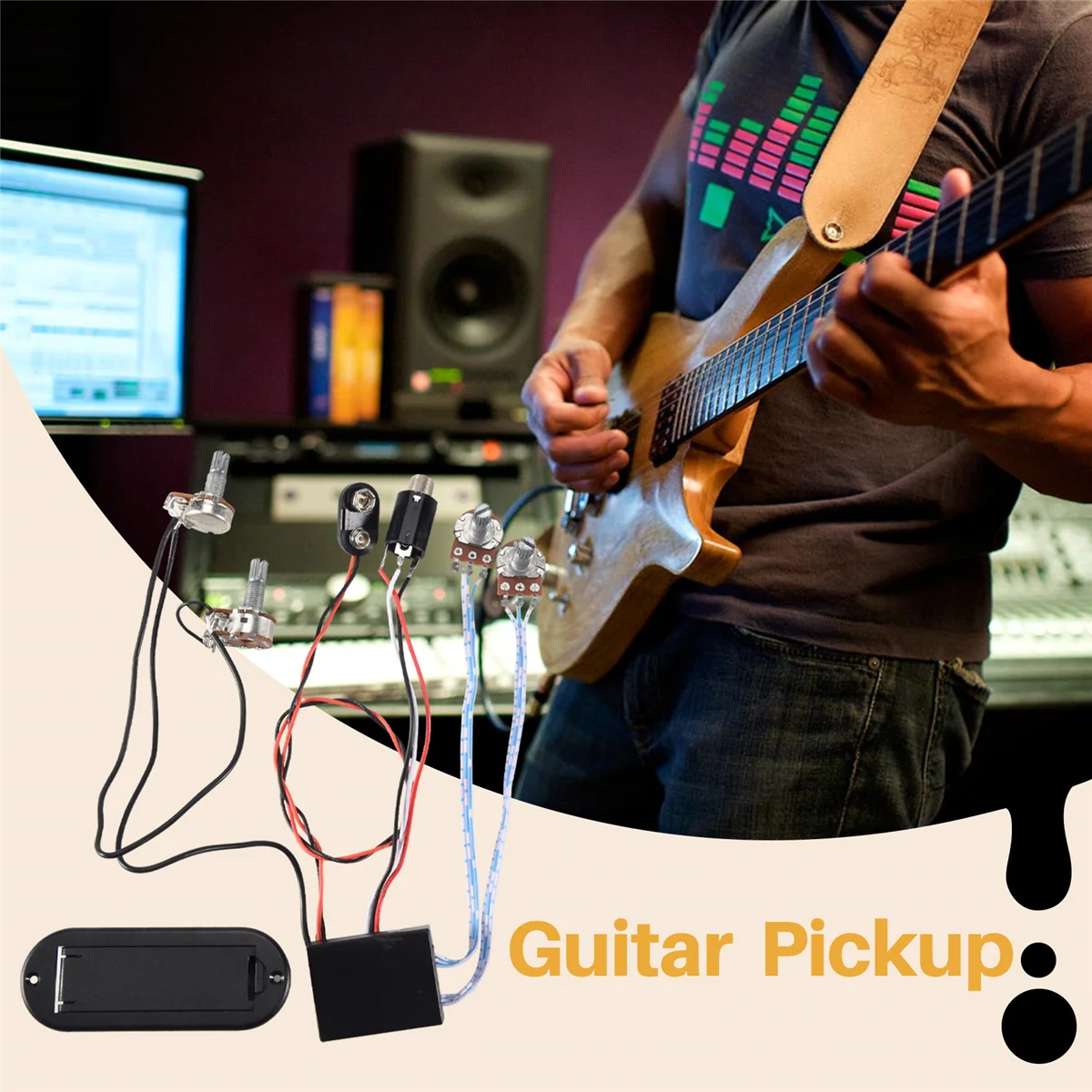 Penjualan 2 Band Gitar Bass Aktif EQ Equalizer Preamp Circuit Pickup Hitam