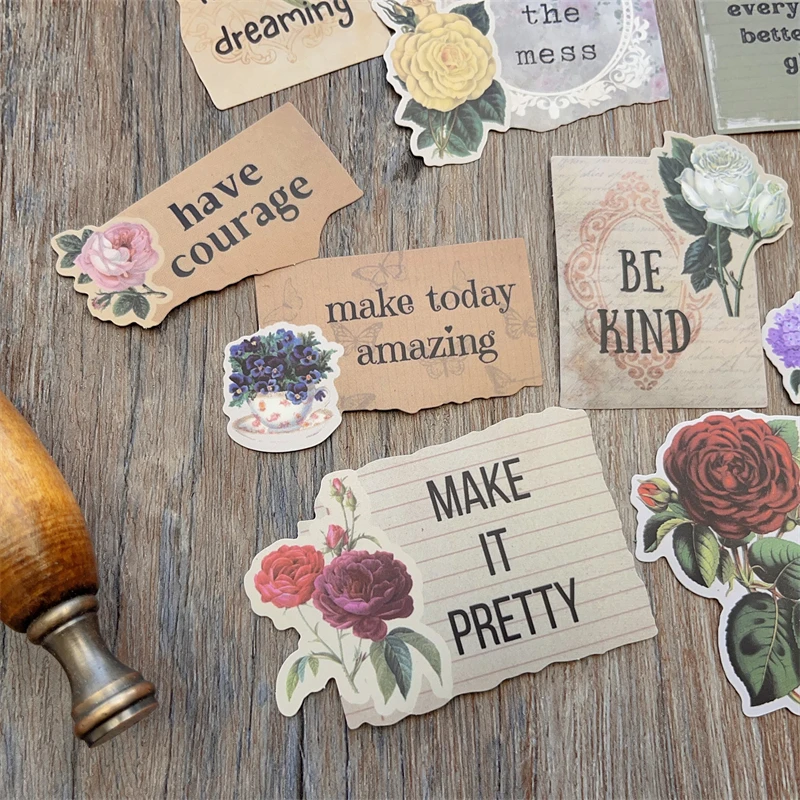 20 قطعة عتيقة الأزهار الإنجليزية عبارة ملصق غير المرغوب فيه مجلة الكولاج الجمالية فراشة كلمة إيجابية ملصق سكرابوكينغ المواد #4