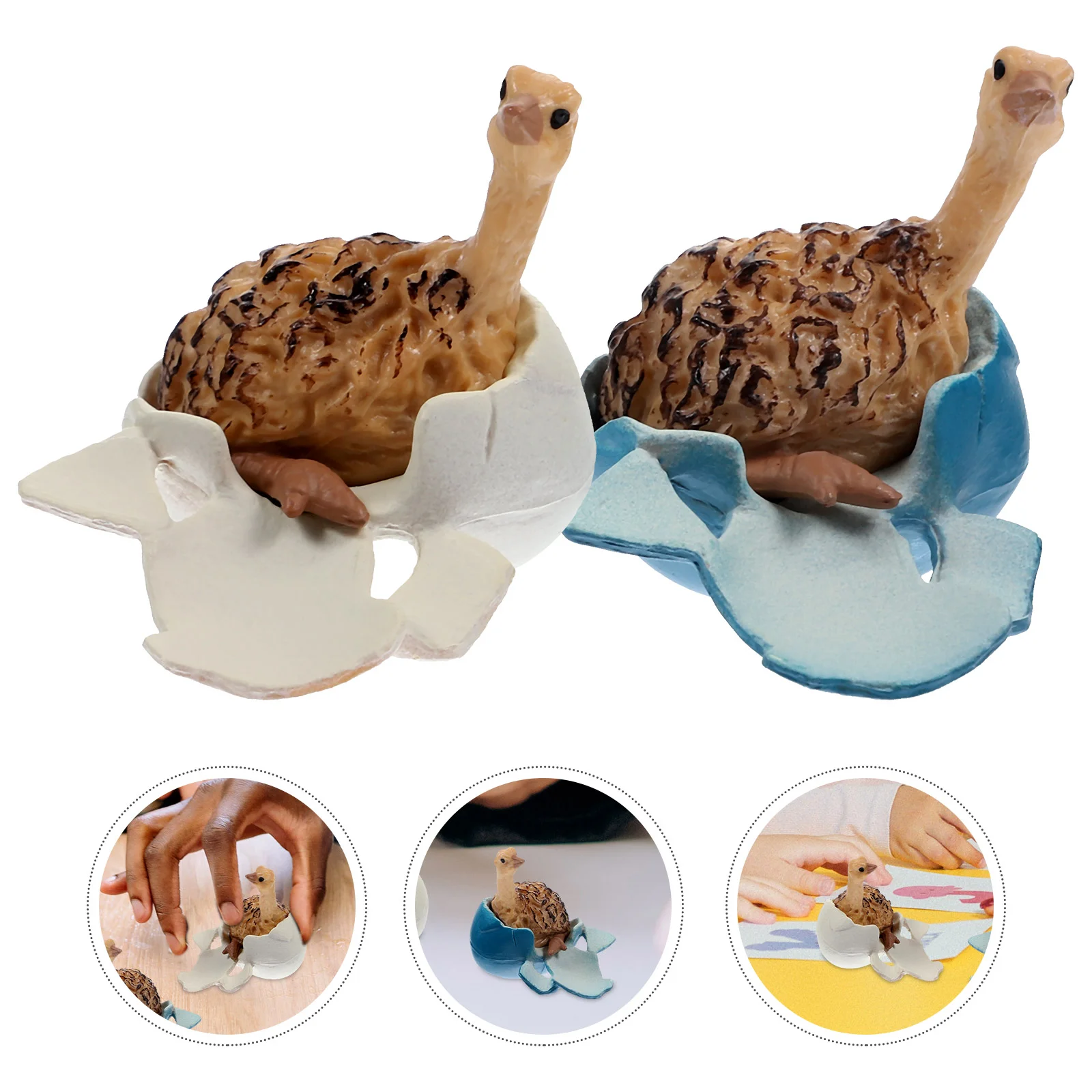 2 Pcs Ornaments Emu Toys Child Bird Ostrich Plastic Realistic Simulation Animal Model