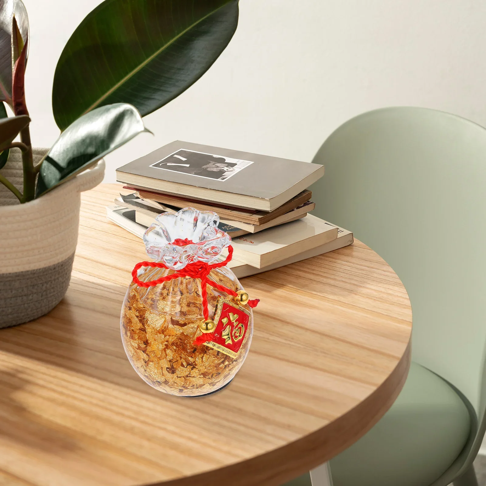 Crystal Money Purse Ornament Chinese Style Wealth Luck Desktop Decor for Office Home Compact Adornment Money Purse Decor