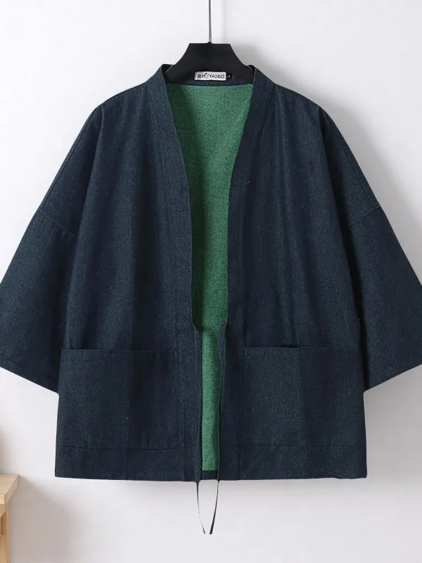 

Summer Thin Cotton Denim Sleepwear Loose Seven-Quarter Sleeve Shirt Coat Large Size Chinese Hanfu Traditional Clothing Multi-...