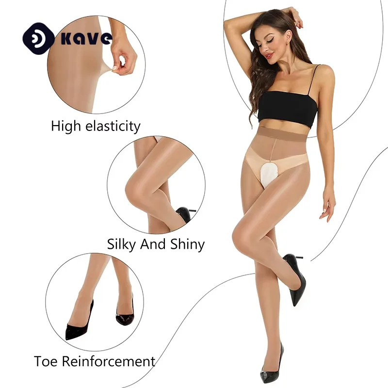 

Kave Black Sexy Shiny Open Crotch Pantyhose for Women Ultra Oil Shimmer Tights High Waist Glossy Stockings 1 Pair Womens Tights