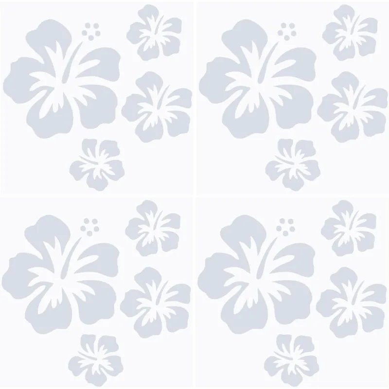 4 Sheets Hibiscus Flower Car Sticker White Hawaiian Stickers and Decals Reflective Stickers Waterproof Vinyl Automotive Exterior