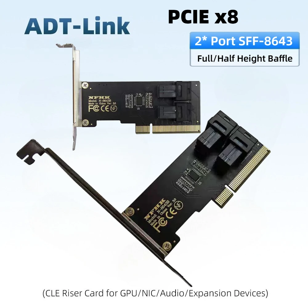 

Новая карта-адаптер PCIE 8X на 2 порта U.2 SFF-8643 для двух NVMe SSD, конвертер-разветвитель PCI-e 3.0 X8, адаптер SFF8643 U2 для ПК и серверов
