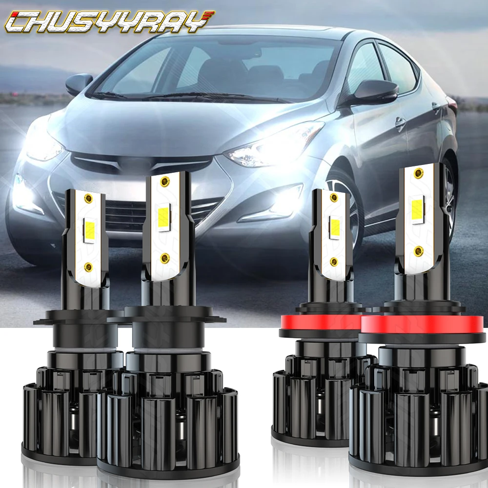 CHUSYYRAY 4x Compatible ForHyundai Elantra 2011-2012 2014-2016 H7 H11 Headlight LED Combo 6000K Bulb Kit Super High Bright