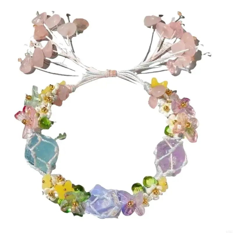 

87HC Multi Colored Braided Bracelets with Healing Stone Wristband Jewelry Gift