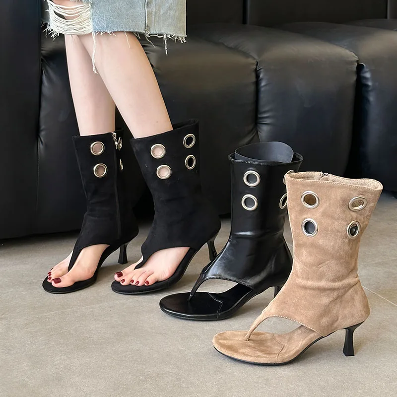

Women's Shoes New Summer Fashion Hollow Metal High Heels Luxury Women Sandals Boots Female Flip Flops Open Toe Ladies Heel Shoes