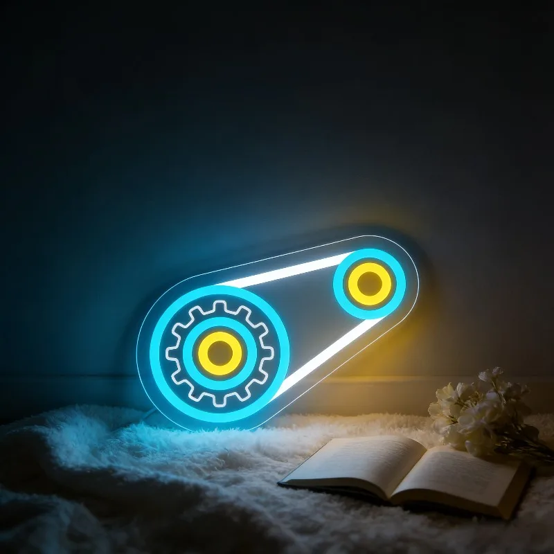 

Mechanical Gear Timing Belt Neon Sign LED Night Light USB Industrial Workshop Wall Decor Lamp for Mechanic Engineer Room Gifts