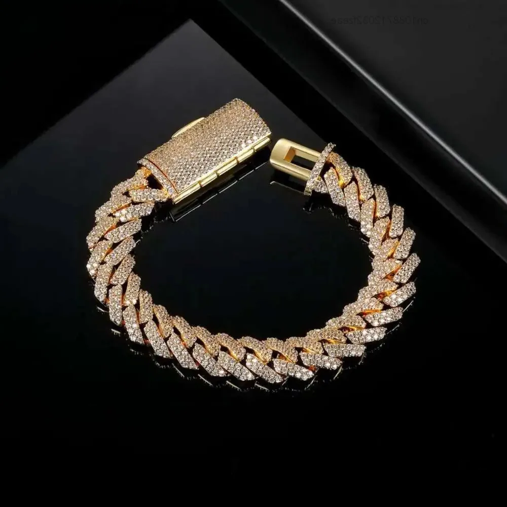 

Custom HIgh Quality 2 Rows 13mm Moissanite Cuban Bracelet Men S925 D VVS Moissanite Cuban Link Bracelet