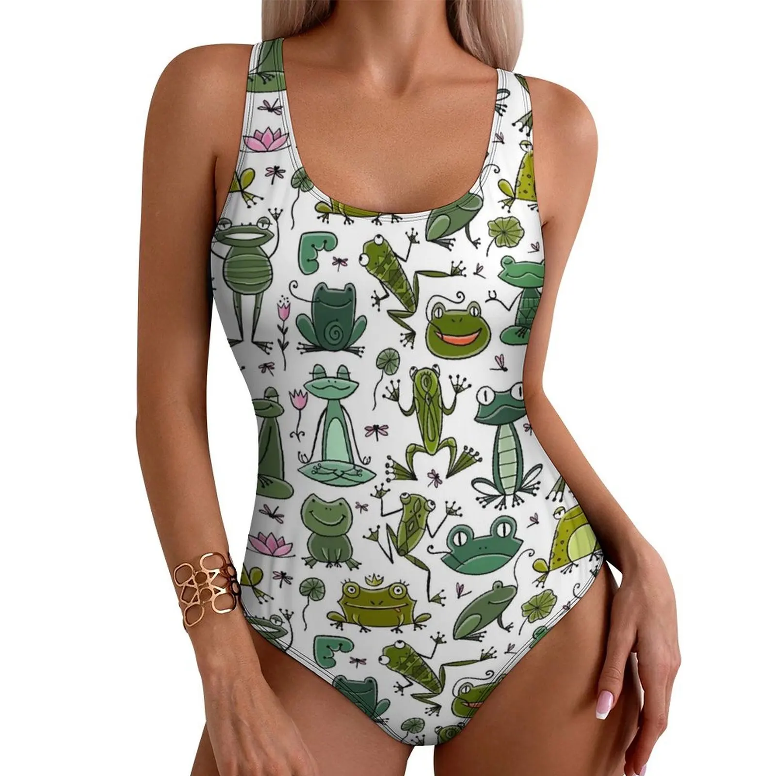 Frog Family Swimsuit Cute Funny Animal Push Up Swimwear One Piece Fitness Monokini Swimsuits Sexy Beach Outfits Large Size