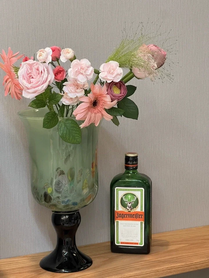 Chinese High-Footed Glazed Wide-Mouth Glass Water Flower Grower Emotionally Stable Vase Living Room Ornament