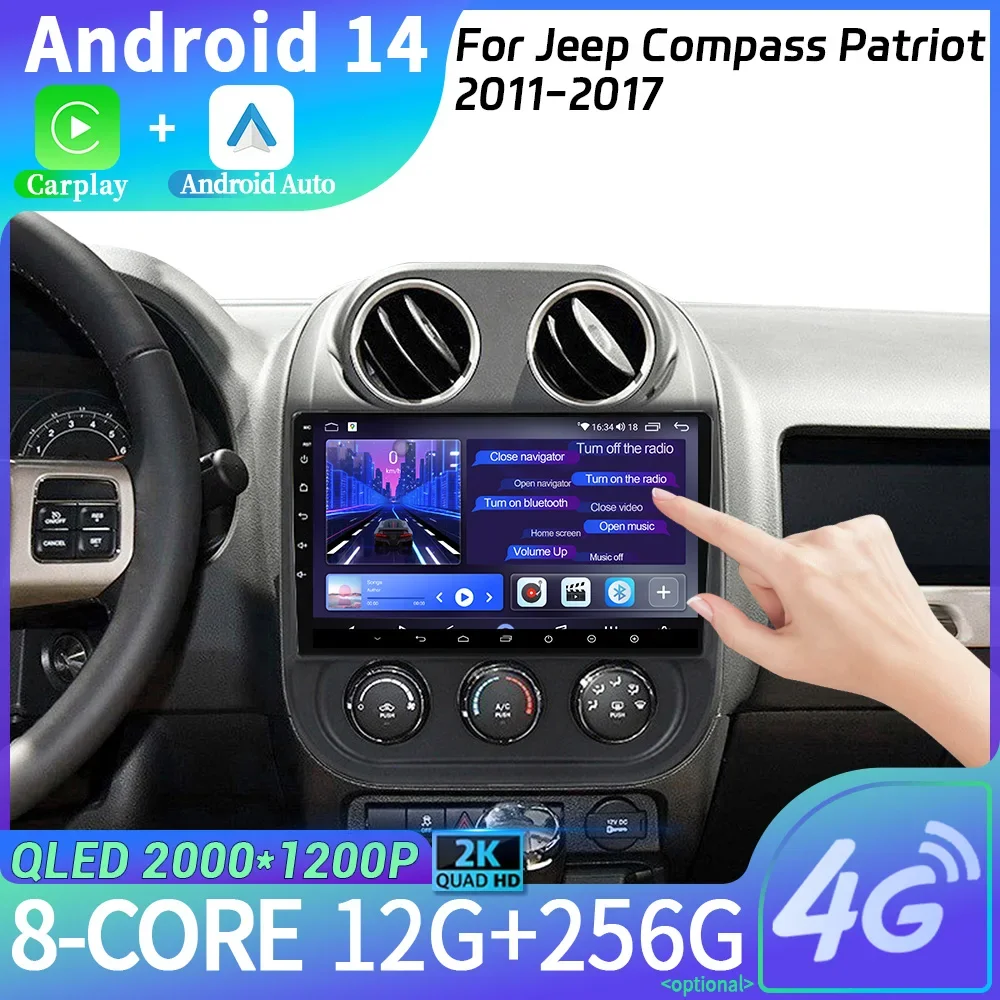 Android Auto For Jeep Compass Patriot 2011-2017 Carplay CarRadio Multimedia Player 4G GPS Stereo Wireless Bluetooth Touch Screen