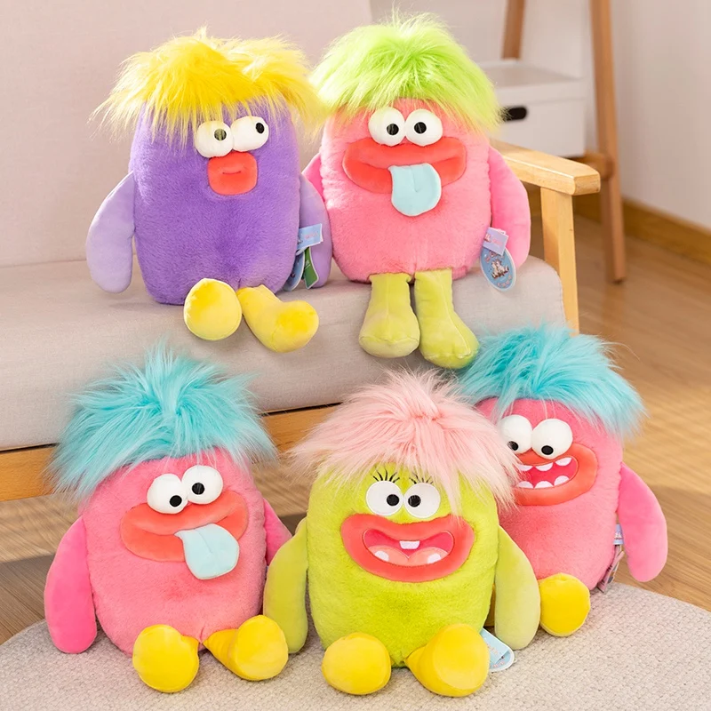 40cm Funny Cartoon Versatile Hairstyles Dolls Soft Stuffed Anime Long Tongued Toothed Monster Plushies Toys for Kids Girls Gifts