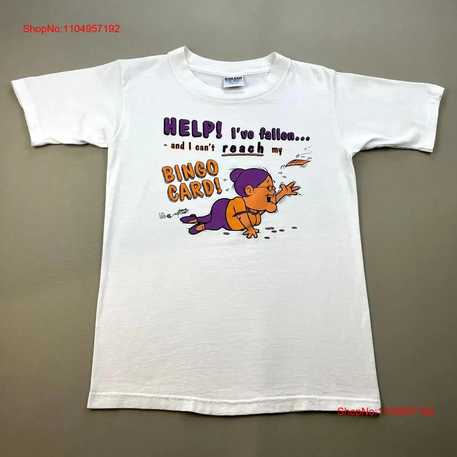 

Vintage Bingo T Shirt Adult Small White Grandma Funny Cartoon Comic Made USA 90s vintage Washed Casual Stylish streetwear