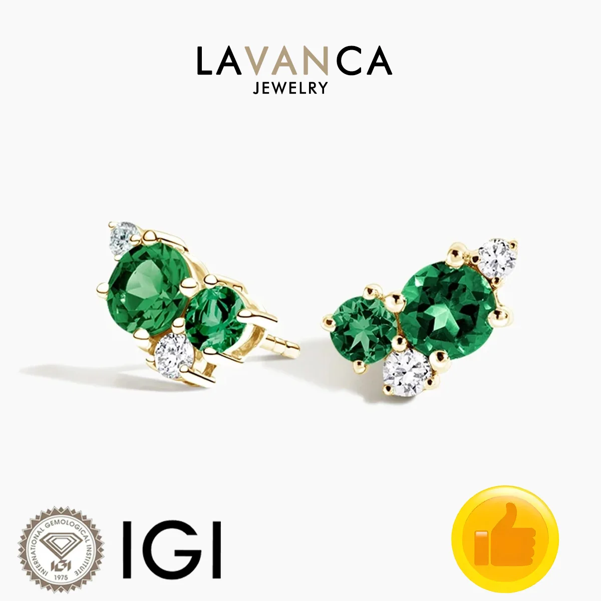 

Круглые серьги-гвоздики с выращенными в лаборатории изумрудными бриллиантами 9K/14K/18K из настоящего желтого золота, винтажные серьги-гвоздики, ювелирные изделия для женщин, роскошные высокое качество