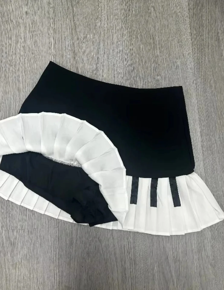 Spring Black White Spliced Women Short Skirt Slim Design Harajuku Mini Skirt Female  Korea Style Chic Piano Skirt