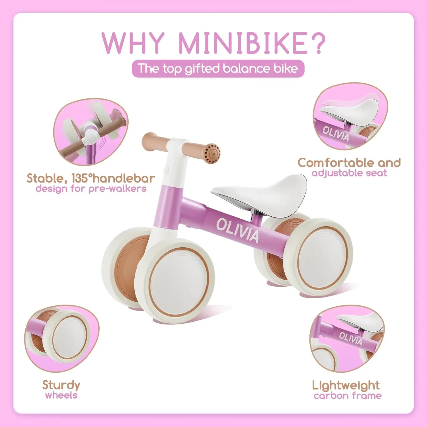 Customized Baby Balance Bike for 1-Year-Old | Lightweight and Safe - No Sharp Edges | Silent Wheels for Smooth & Quiet Rides | E