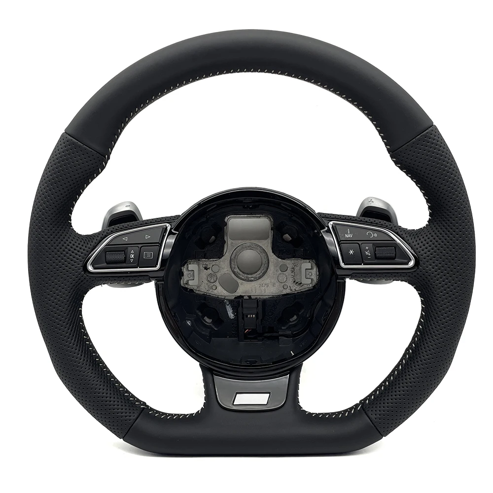 For Audi S Logo A3 8V A4 B8 B9 leather Full punch half punch Multi-color stitching various styles of paddles steering wheel