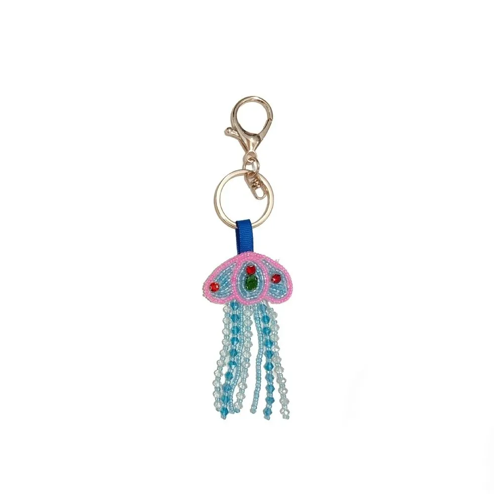 Handmade Handmade Keychain Rhinestone Beads Soft Fabric Jellyfish Patch Keychain Glossy Bead Embellishments