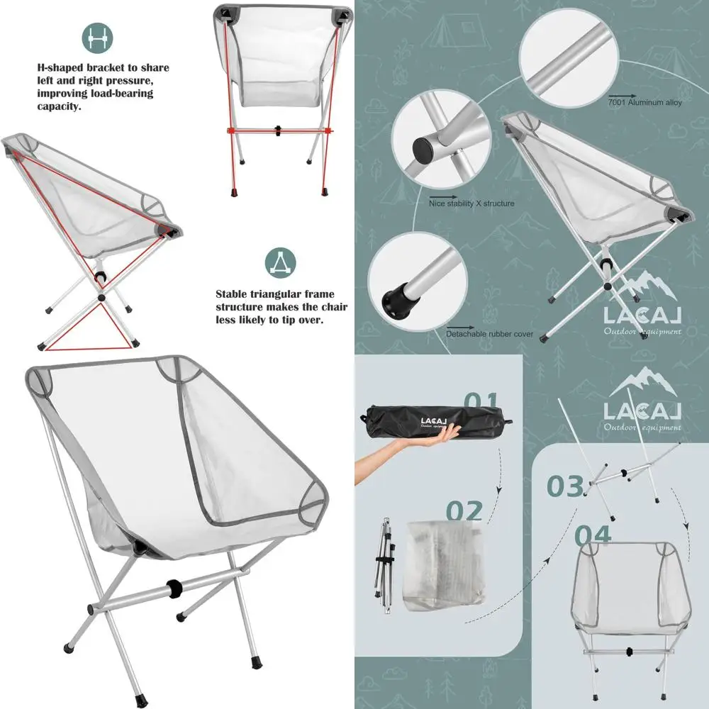 

Ультралегкое складное кресло для кемпинга, супердышащая ткань, портативное и компактное (серое)