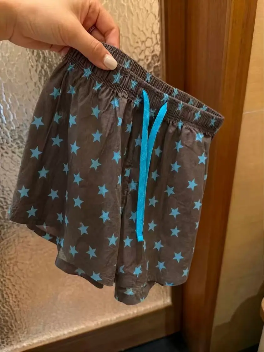 Korean Style Loose Fit Star Printed Large Size Drawstring Shorts Women Outside Wear Pajama Pants Home Shorts Sportswear