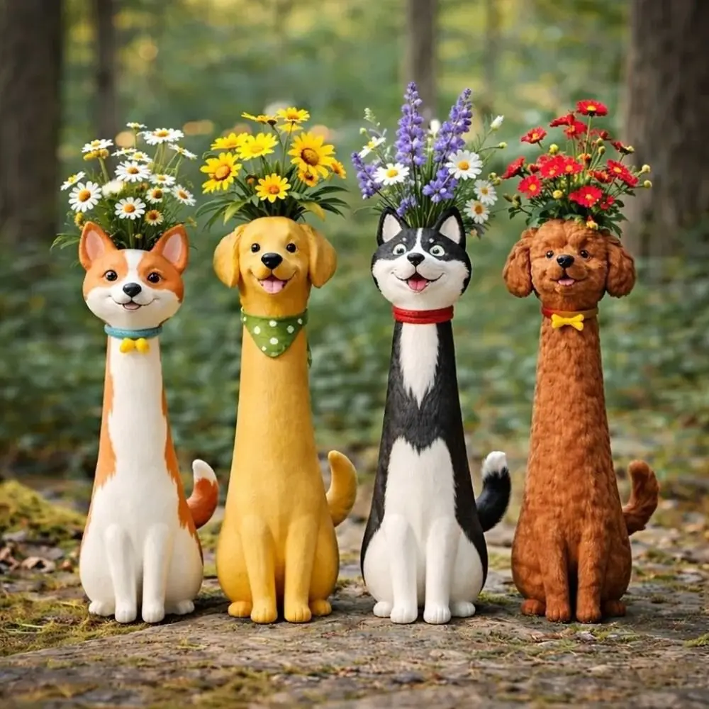 Poodle/Siberian Husky Shape Quirky Dog Vase Cute Cartoon Style Funny Handcrafted Quirky Corgi Dog Vase Synthetic Resins