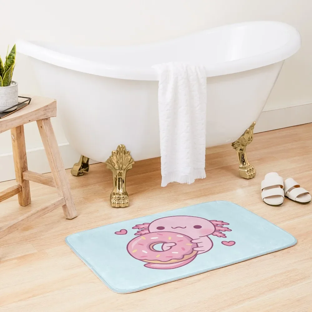 Cute Axolotl Hugging Donut Bath Mat Non-Slip Shower Rugs Baths Mat