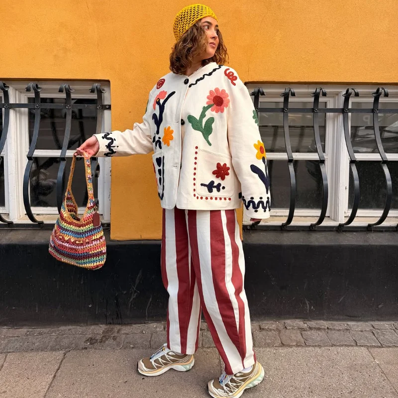 Striped Button-Front Curved-Leg Pants — product information 22