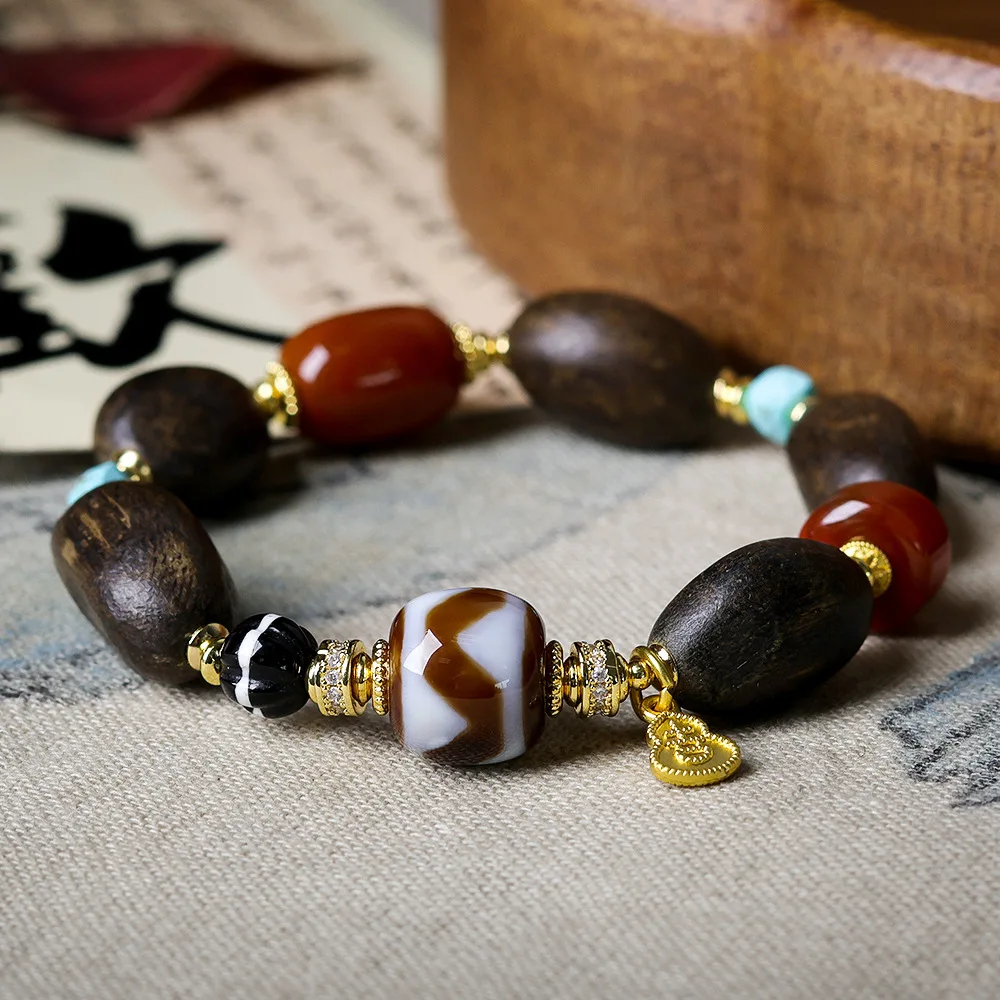 2026 on the new insect leakage incense wood bracelet original cultural game tiger teeth dzi Chinese string ornaments men and